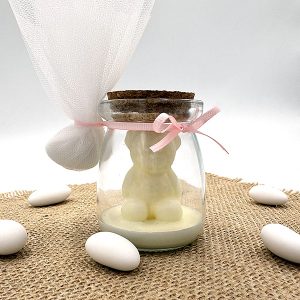 Μπομπονιέρα Κερί Σόγιας με Αρκουδάκι – Σε Γυάλινο Βαζάκι