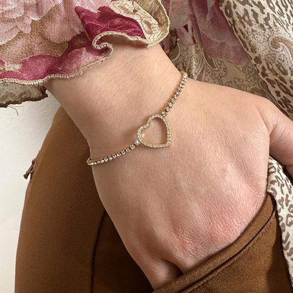 Βραχιόλι Από Ανοξείδωτο Ατσάλι, σε Χρυσή Απόχρωση, με Ζιργκόν - Καρδιά